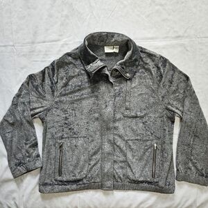 Zenergy By Chicos Womens 3 Heather Gray Jaspe Full Zip Velour Bomber Jacket XL